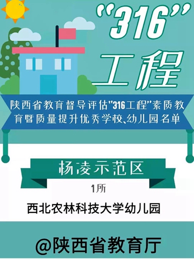 我校幼儿园被陕西省教育厅评为“３１６工程”优秀幼儿园